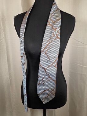 Vintage 70s Sears Wide Tie Brown Blue Disco Geometric Kipper
